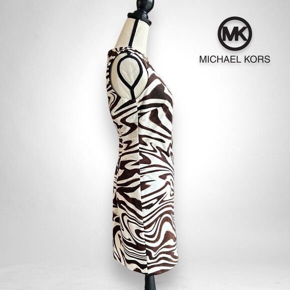NWT Michael Kors Women’s Sleeveless Brown & Cream Zebra Print Zip Dress - Picture 6 of 17